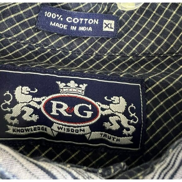 Robert Graham R&G London New York Mens XL Button Striped Shirt Flip Cuff Blue - Picture 4 of 7